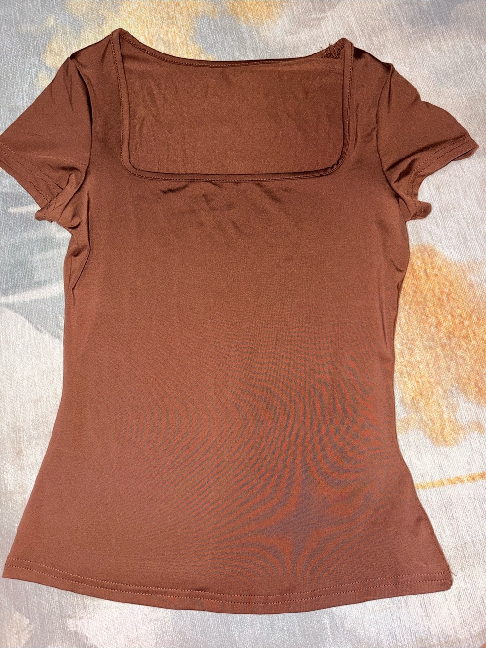 SHEIN Brown Square Neck Short Sleeve Top